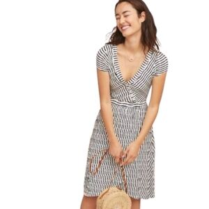 Maeve Anthropologie Paladino Blue and White Striped Textured Midi Dress Size S